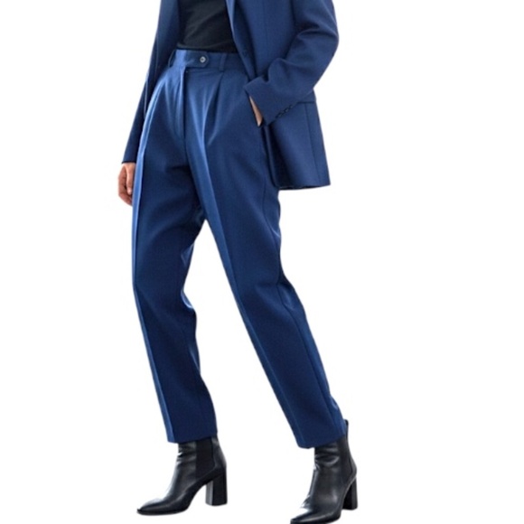 Vintage Pants - Vintage 80s 90s minimalist blue pleated straight leg old money trousers 8